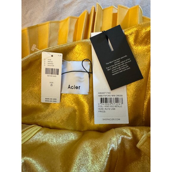 ACLER ABBOTSFORD GOLD MINI DRESS - Size 8 - Picture 8 of 11